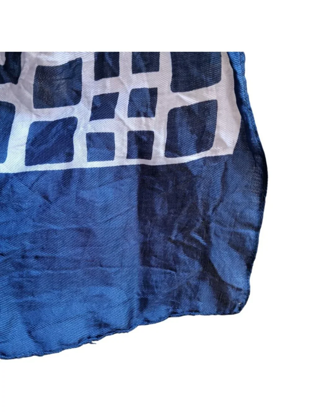 Vintage 1970's Blue White Geometric Lightweight Sheer Scarf - Rectangular Hippy